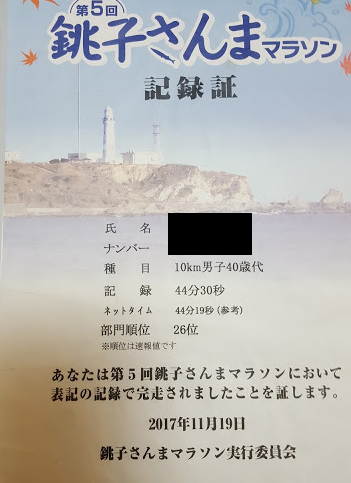 銚子マラソン10kmの表彰状・記録証