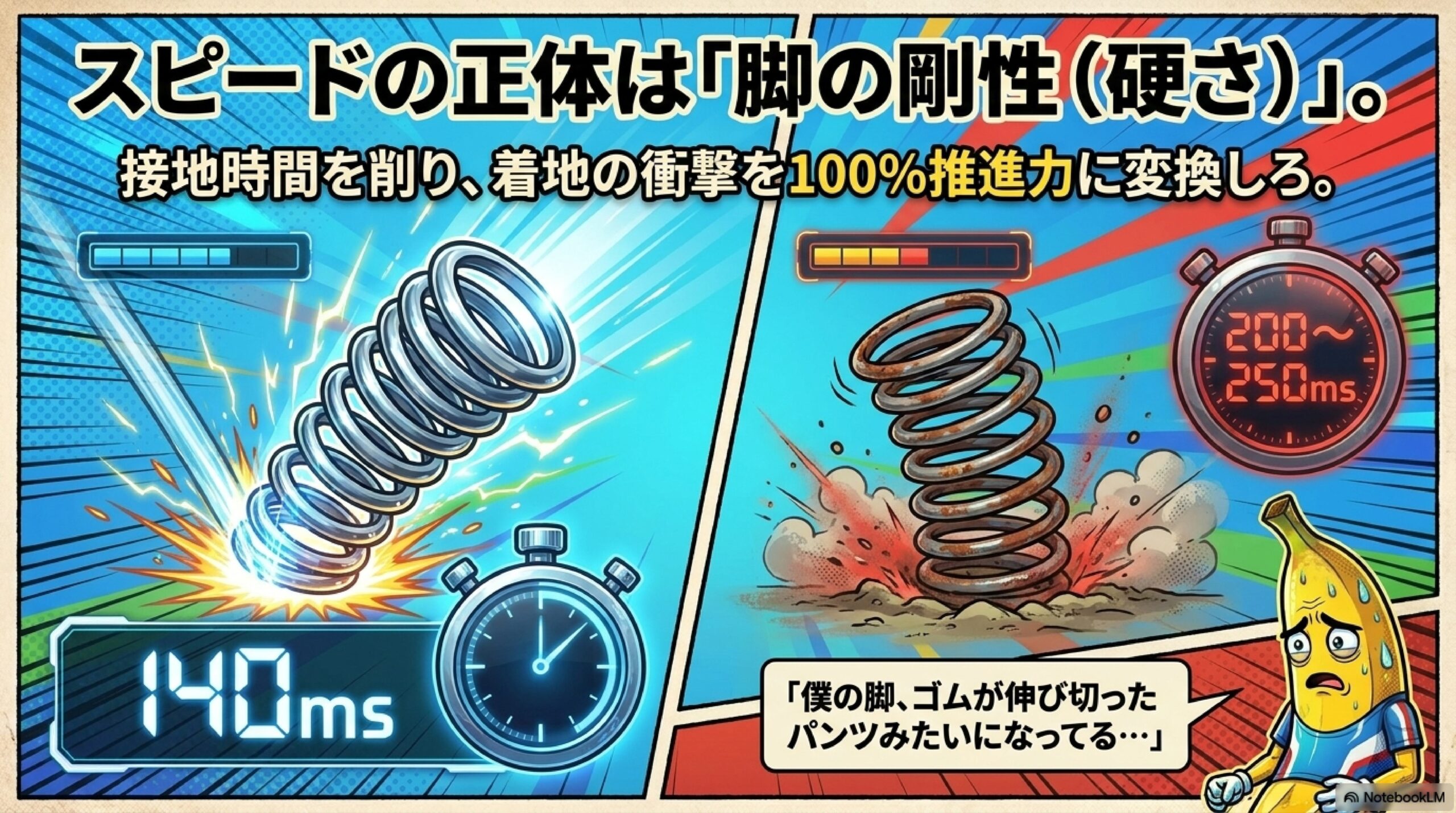 スピードの正体は脚の剛性 接地時間140msと200〜250msの比較 マラソン ランニングエコノミー向上