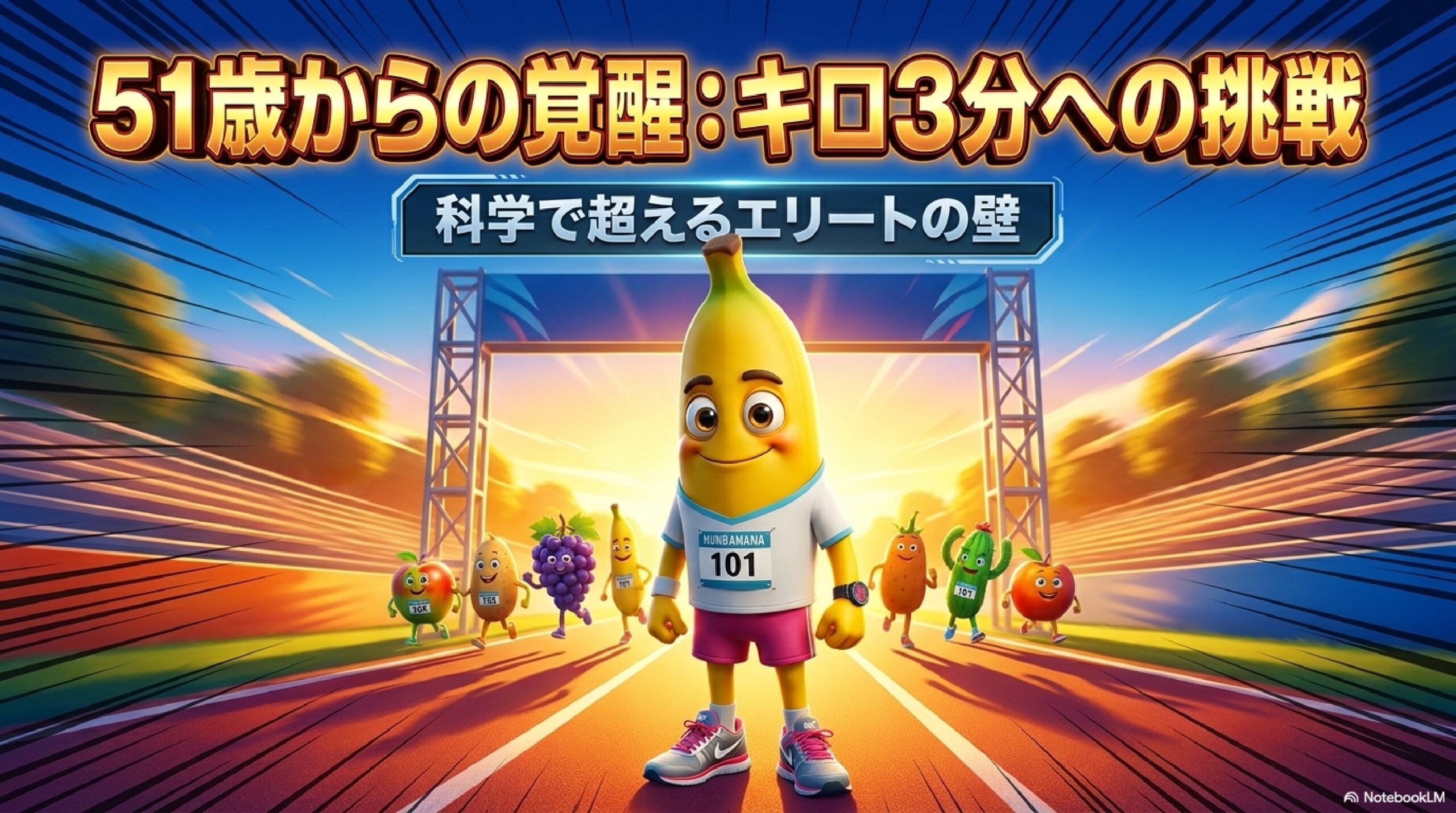 51歳からの覚醒キロ3分への挑戦 科学で超えるエリートの壁 バナナぴろしキャラクターイラスト