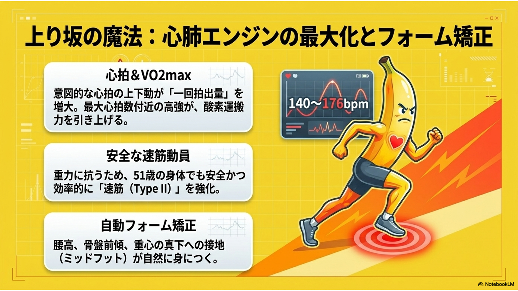 上り坂の魔法 心拍とVO2max最大化と自動フォーム矯正 - 50代マラソンランナー速筋強化解説