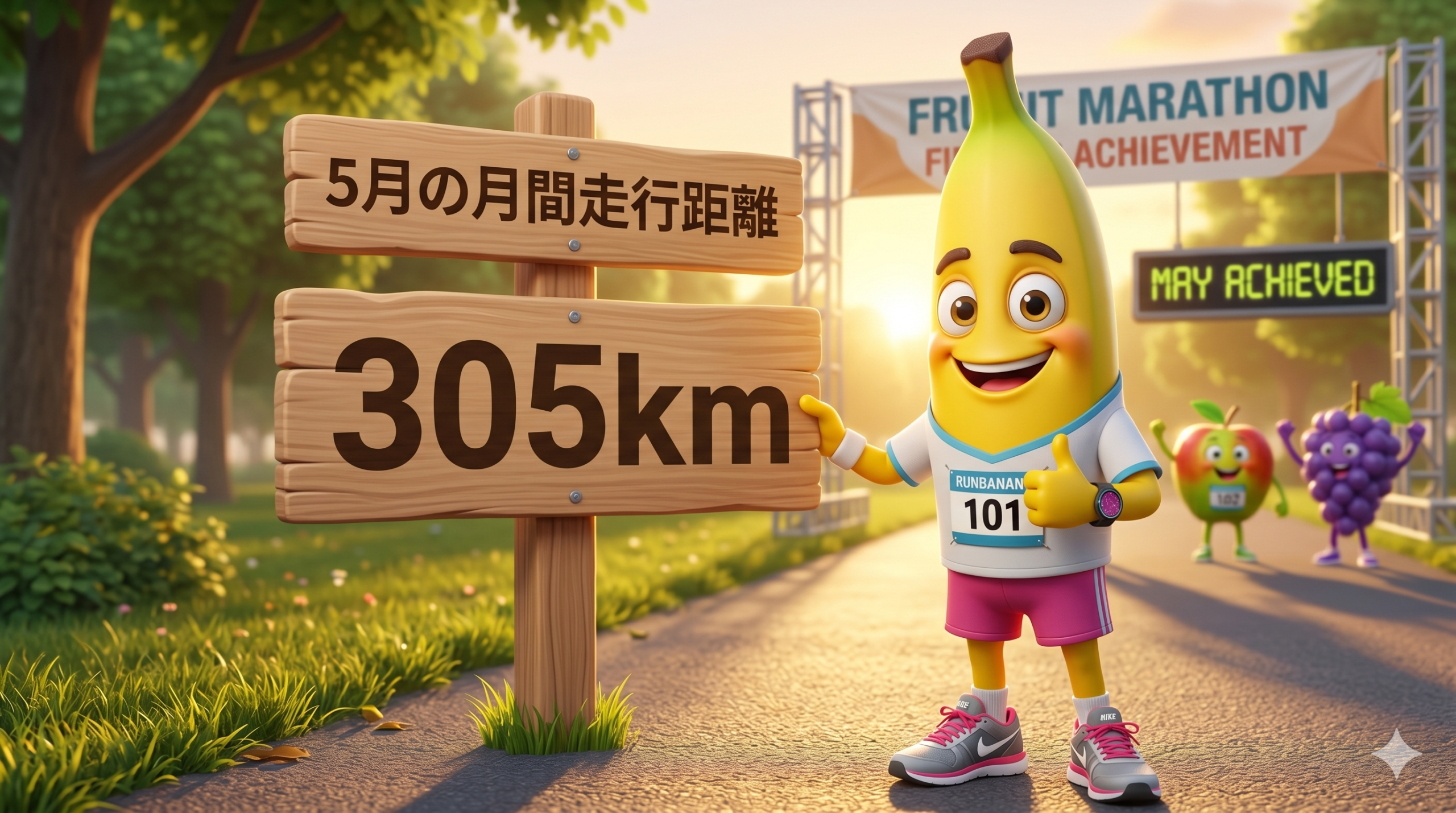 5月の月間走行距離305km達成を喜ぶバナナぴろし - サブエガ返り咲きへの月間総括