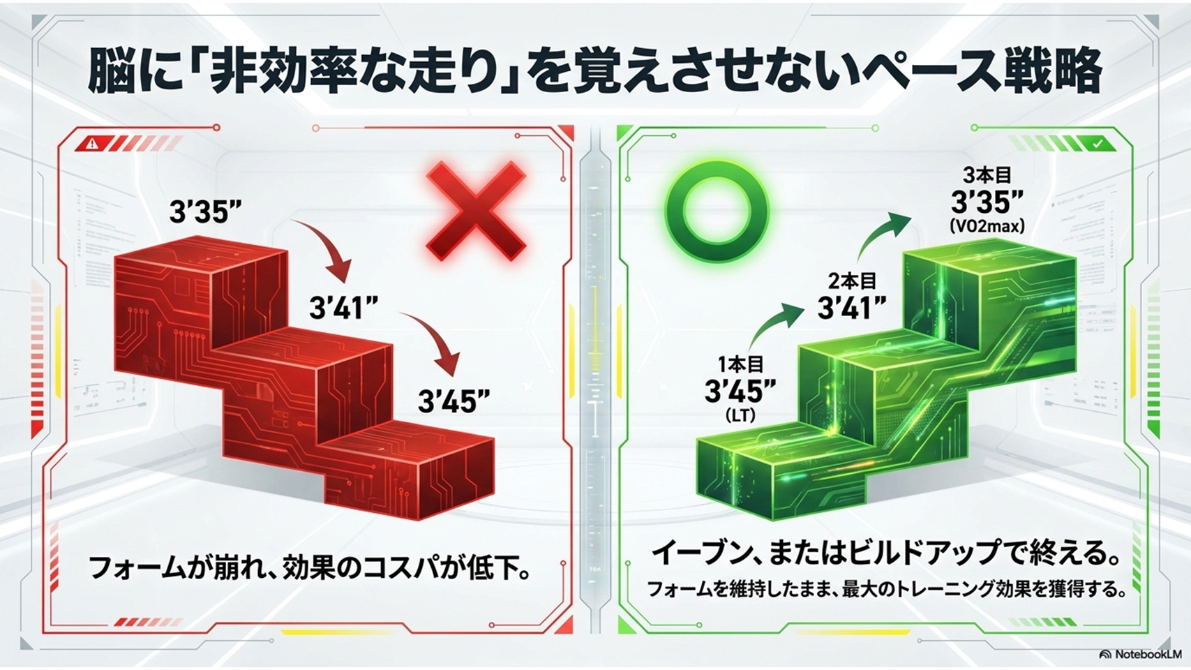 脳に非効率な走りを覚えさせないペース戦略・ビルドダウンとビルドアップの比較 - レペティション正しいペース配分