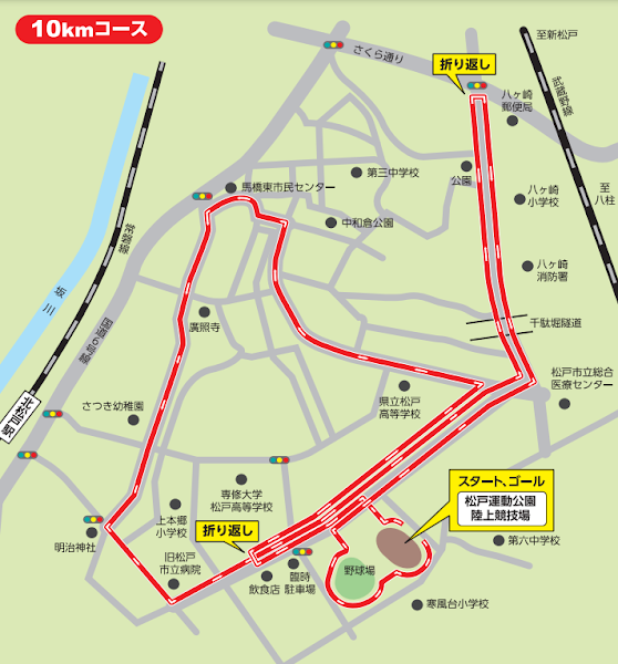 松戸市七草マラソン10km　コース図
