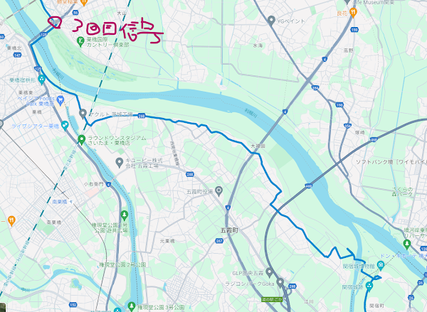関宿城から国道125号方面へ続く信号のない一般道ランニング区間