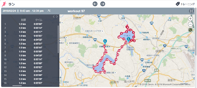 2018年2月24日の印旛沼周回31kmロング走のGPSルートマップ - 第18章