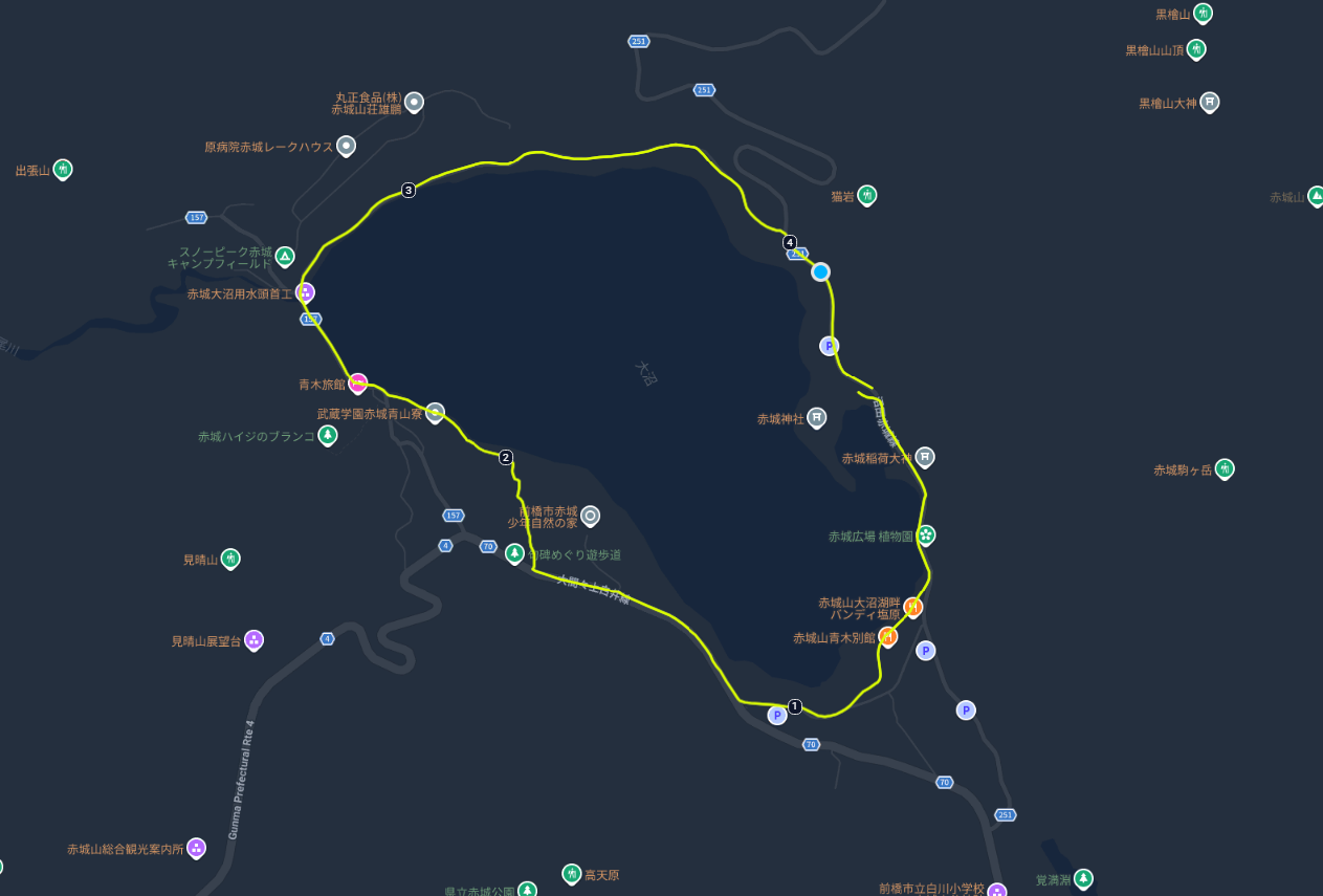 大沼周回ランのGPSマップ - 赤城山カルデラ湖を一周するコース