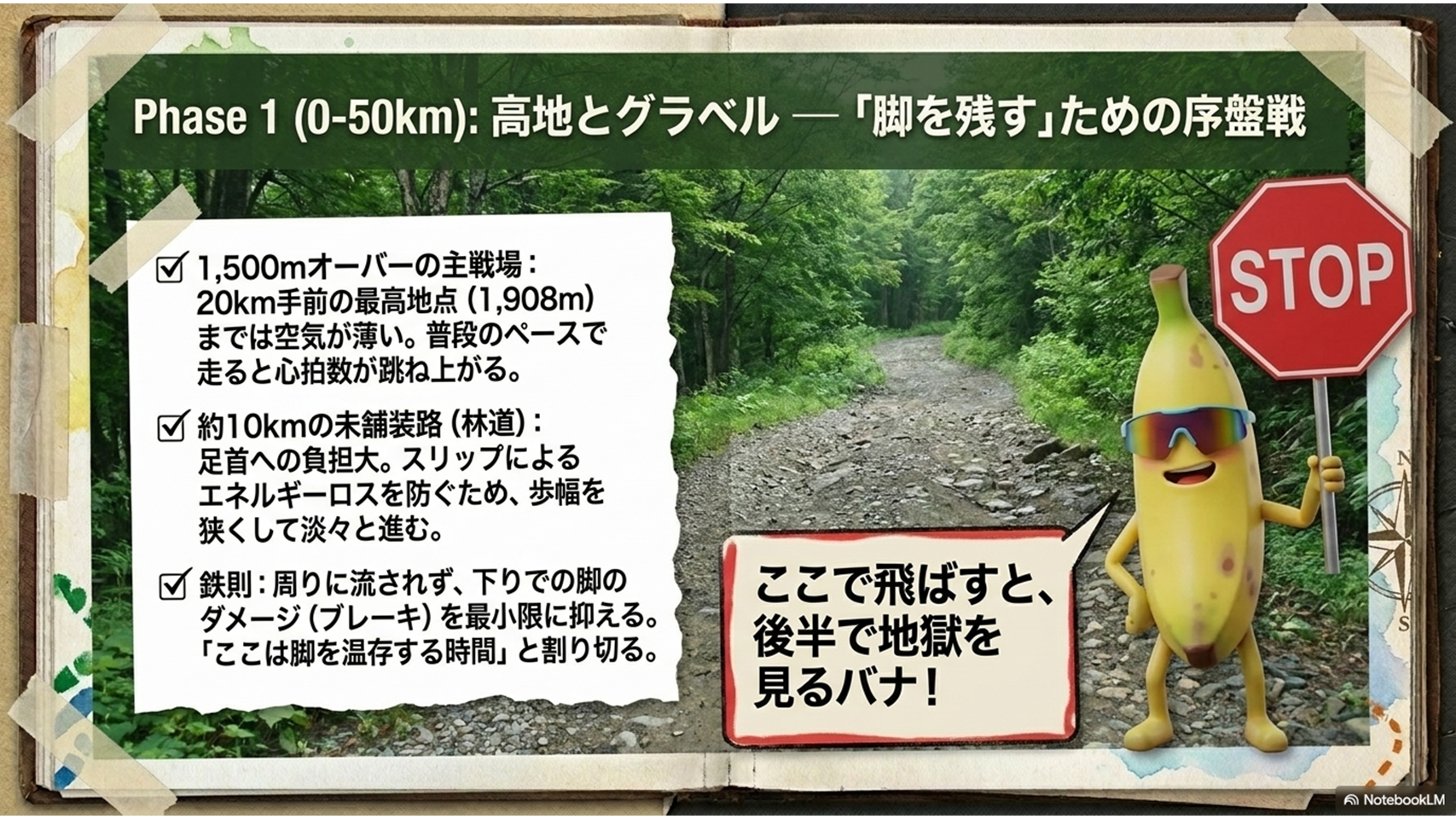 野辺山ウルトラマラソン序盤0〜50km戦略スライド - 高地グラベル区間の節約走法