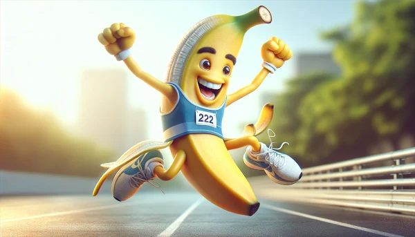 10km50分切りを達成しガッツポーズをするバナナぴろし