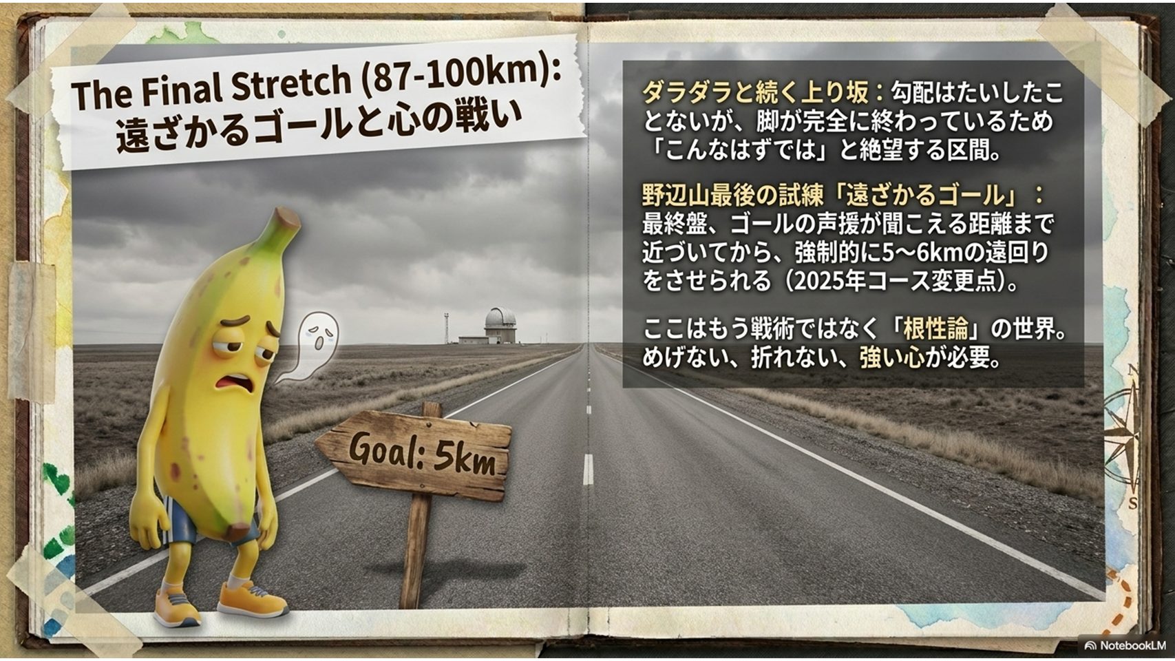 野辺山ウルトラマラソン終盤87〜100km最終区間スライド - ゴールまでの心の戦い