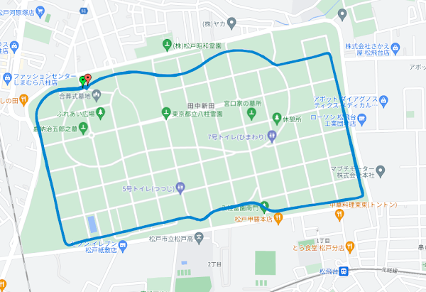 八柱霊園3.7kmのロングランニングコース。持久力アップに最適