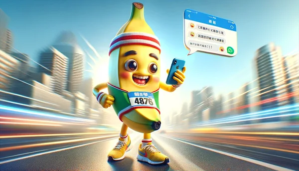 30km走の前にLINEグループへ宣言するバナナのイメージイラスト - 第35章