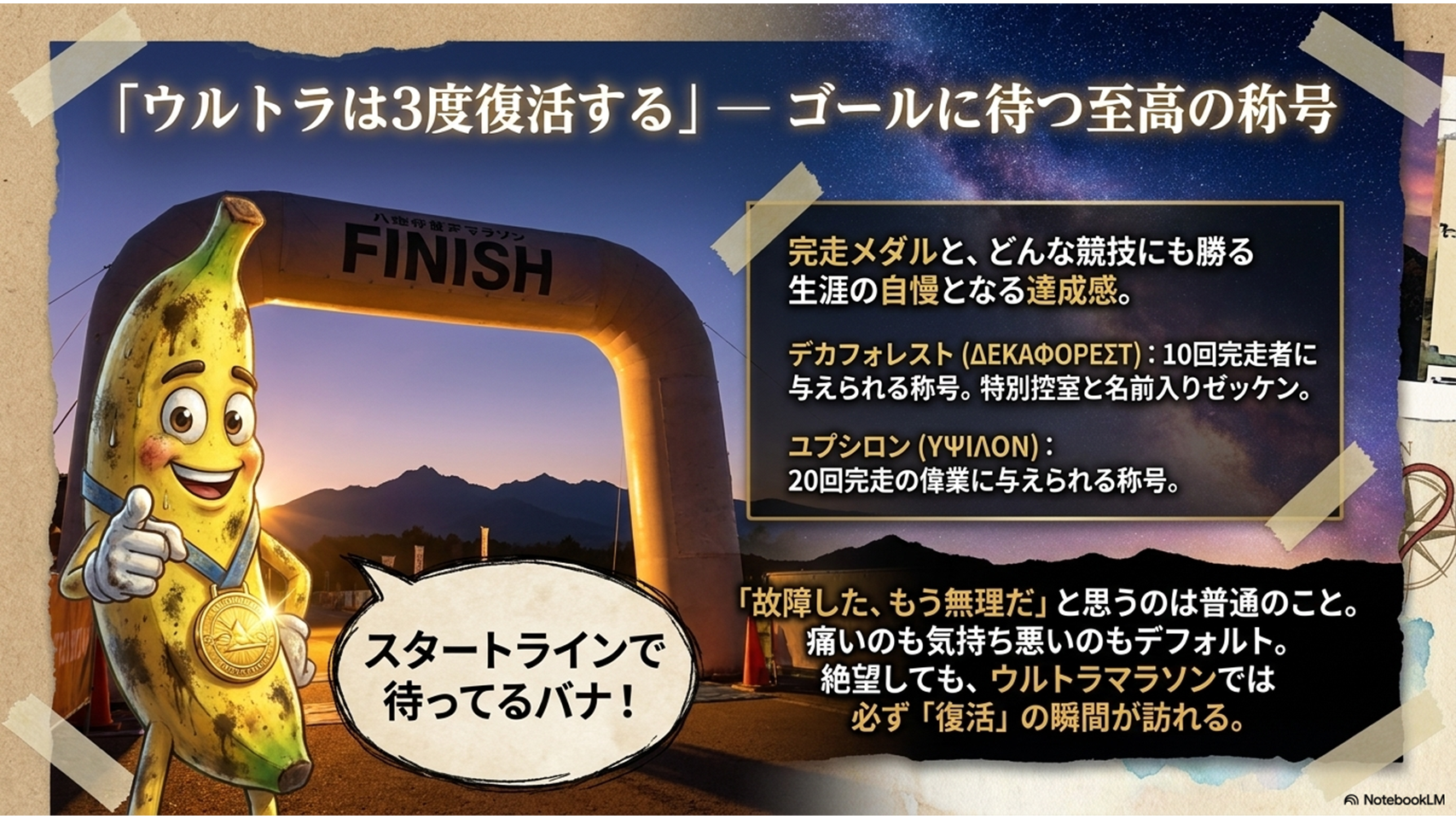 野辺山ウルトラマラソン完走メダル・フィニッシュラインスライド - 100km完走達成の達成感