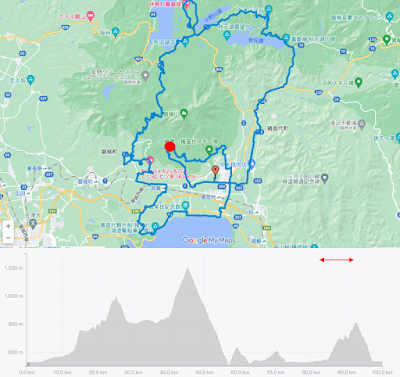 会津磐梯山ウルトラマラソン85〜92km｜CP3〜CP4関門とラスト登り区間の高低図
