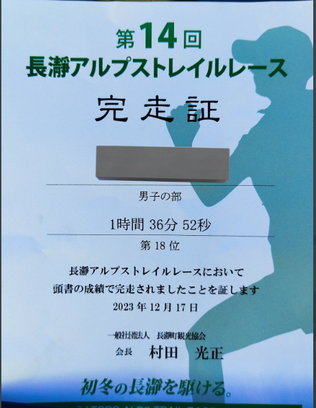 長瀞アルプストレイルレース 完走記録賞 - バナナぴろしのフィニッシュ結果
