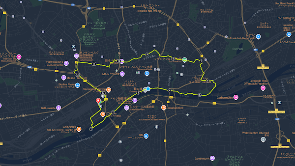 フランクフルト中心部の街並みとランニングルート