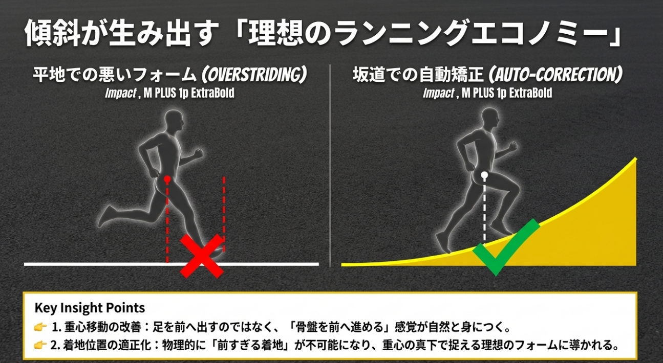 ランニングフォームの改善に効く坂道トレーニング。重心移動の最適化とエコノミー向上