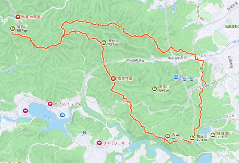 高尾〜陣馬山縦走トレイルランのルートマップ — 八王子市エリアの起伏コース全体図