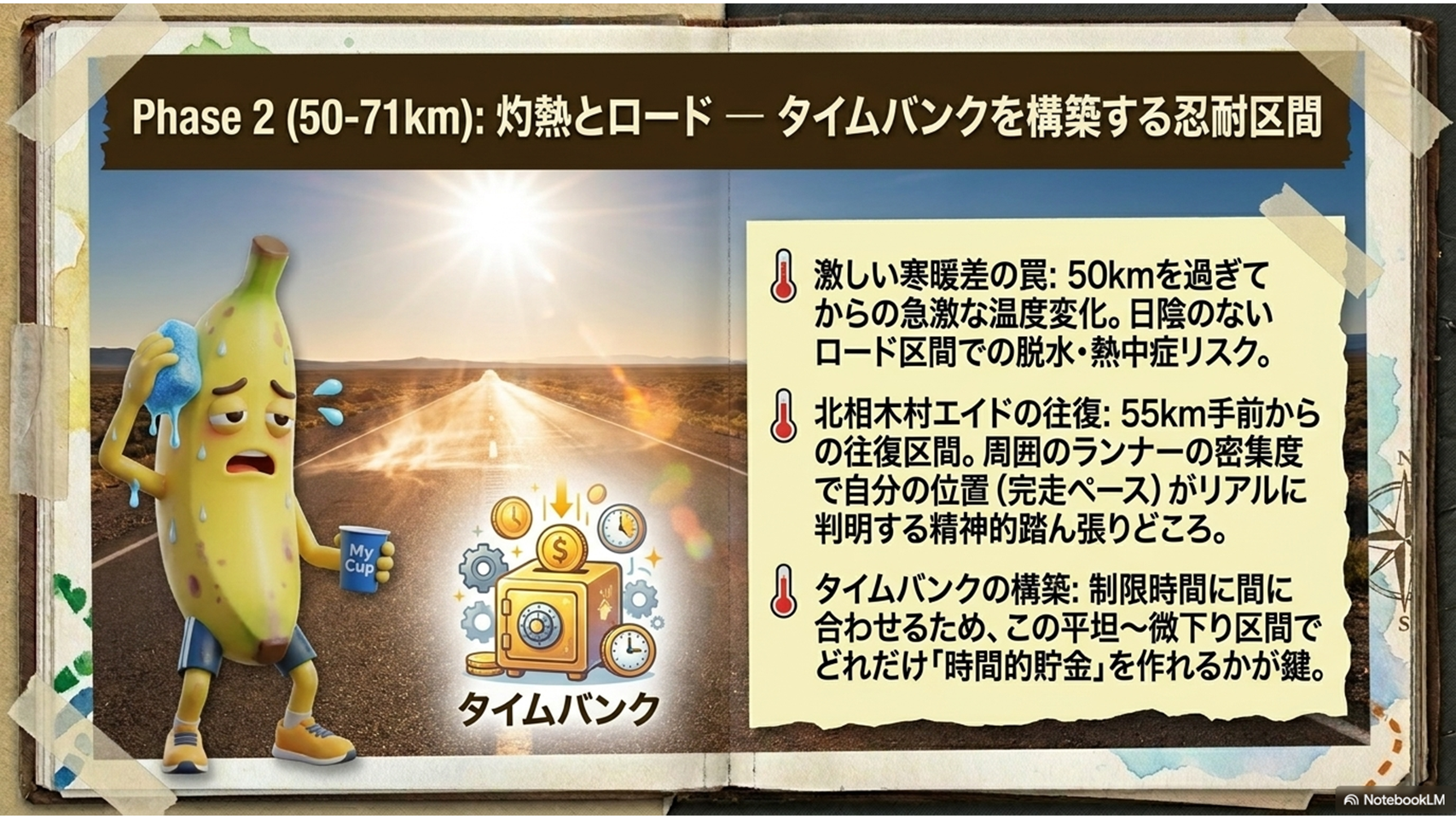 野辺山ウルトラマラソン中盤50〜71km戦略スライド - タイムバンク構築と忍耐区間攻略