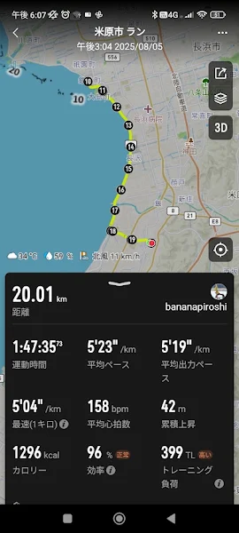 真夏35℃で実施した20kmロング走（米原市）