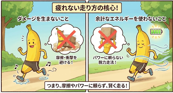 真下接地と高めのピッチでブレーキと衝撃を減らす - 長距離を走るコツ