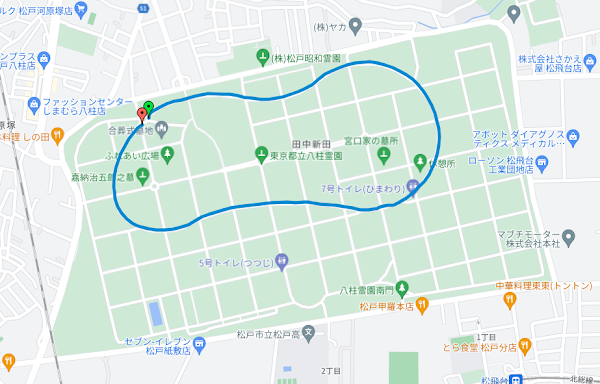 八柱霊園ランニングコース（1周2.4km、3.7km）