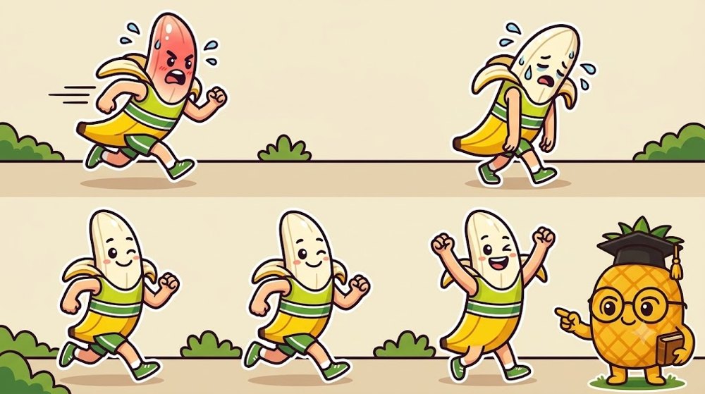 上は前半に飛ばして後半に疲れ果てるバナナぴろし、下は最初から最後まで同じリズムで走り笑顔でゴールするバナナぴろし