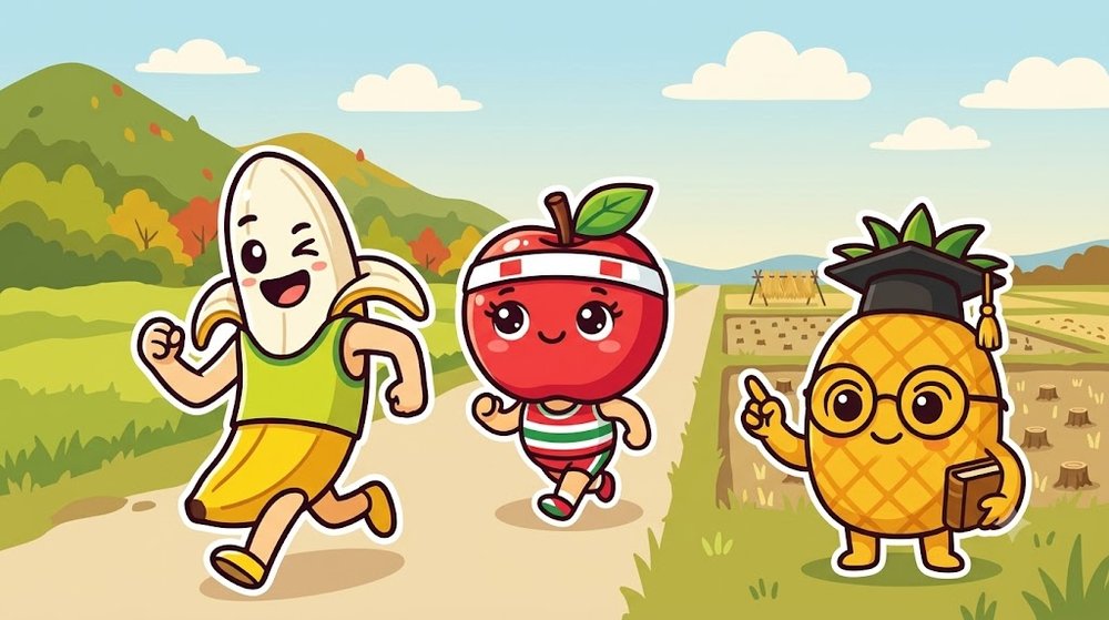山のふもとの田んぼの道を走る