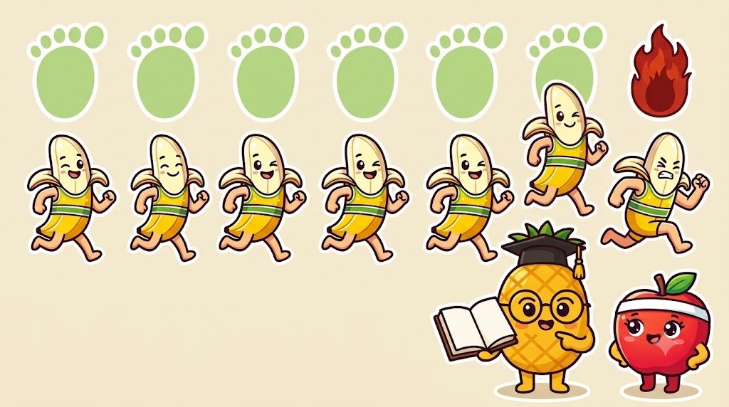 1週間のうち多くの日はゆっくり、きつい日は少しだけ、というバランスを足あとで表したイラスト