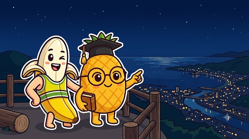 山の上の展望台から街の夜景を見下ろす