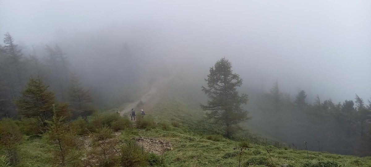 霧に包まれた石尾根