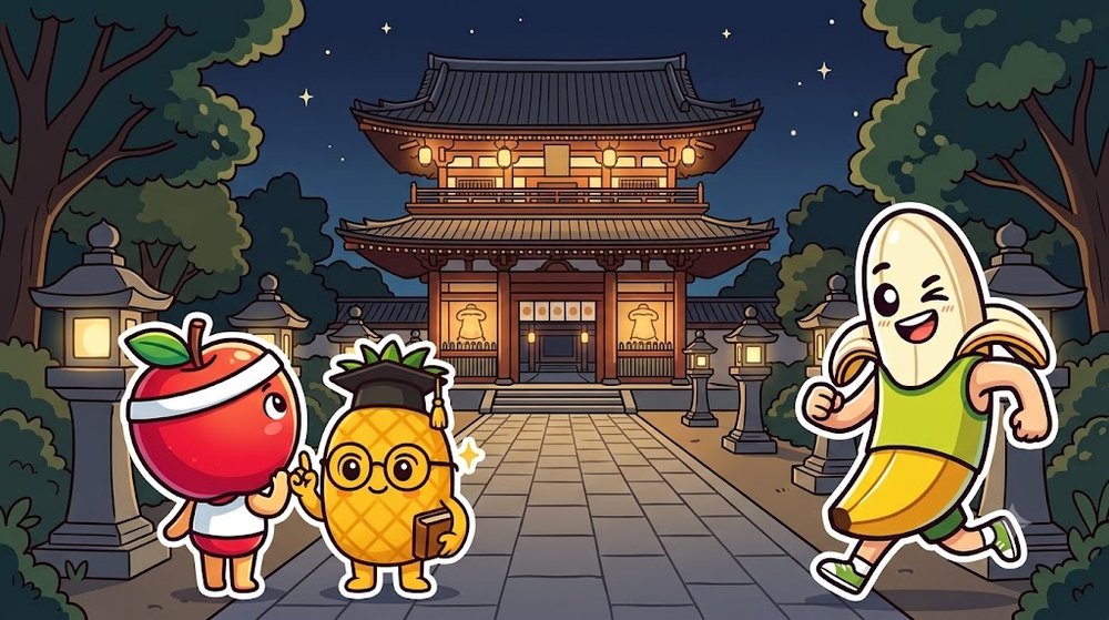 夜、まっすぐな参道の先に明かりのついた山門