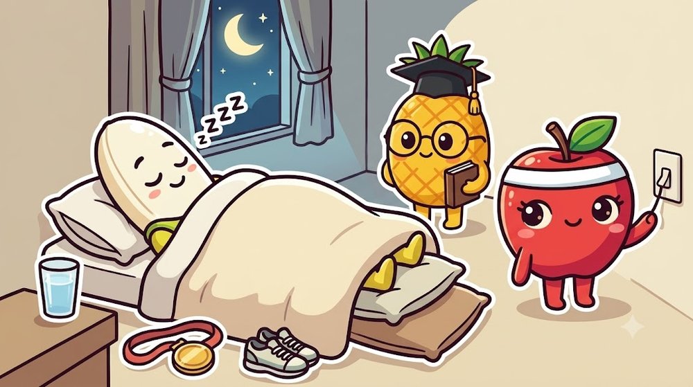マラソンを走った日の夜、脚の下にクッションを置いて早めにぐっすり眠るバナナぴろし