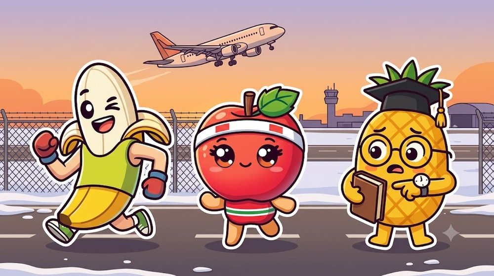飛行機が見える空港のまわりの道を走る