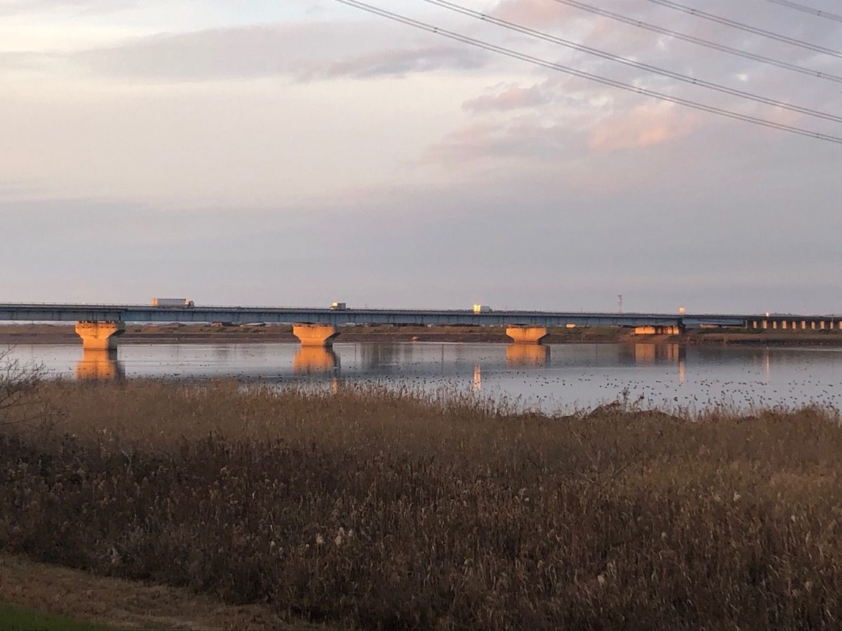 夕方の利根川と橋